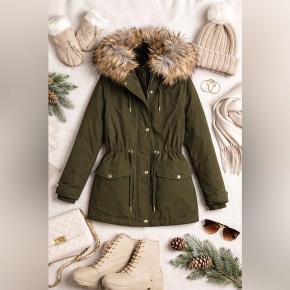 Zara Jackets & Blazers - 🔥 Zara Khaki Faux Fur Hooded Parka XS Winter Puffer Coat | Military Green Jacket